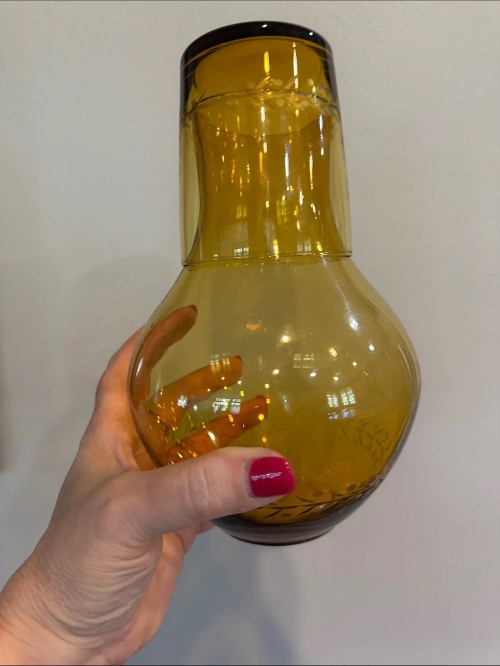 Amber Glass Decorative Carafe with Matching Glass  - Bedside or Barware
